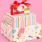 wrapping paper set with 16 double sided tags; 8 with stripes + 8 with all over icons