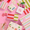 wrapping paper set with 16 double sided tags; 8 with stripes + 8 with all over icons