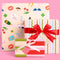 wrapped wrapping paper set with 16 double sided tags; 8 with stripes + 8 with all over icons