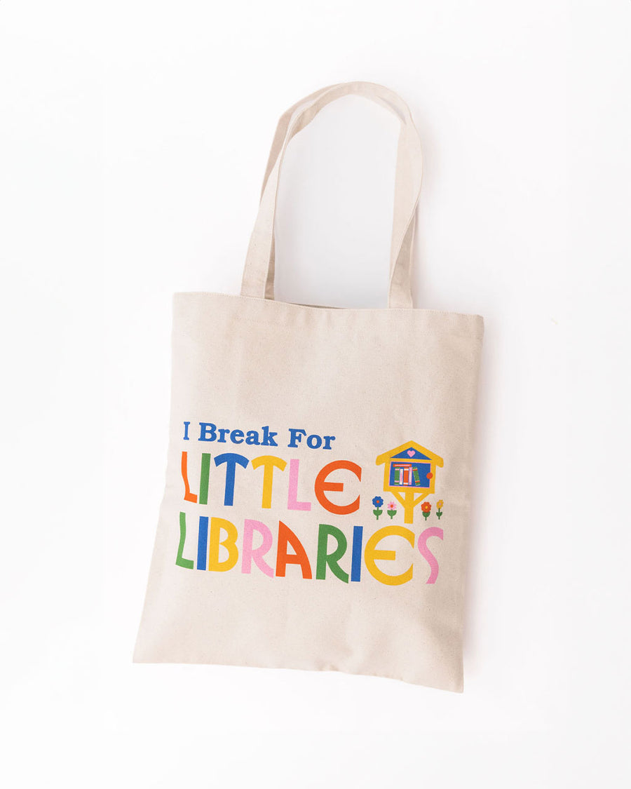 canvas 'i break for little libraries' tote bag