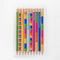 packaged set of colorful pre-sharpened wood pencils with various book compliments on them