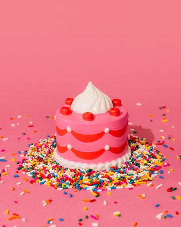 red and pink cake shaped de-stress ball