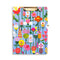 clipboard folio with blue ground and colorful abstract floral print