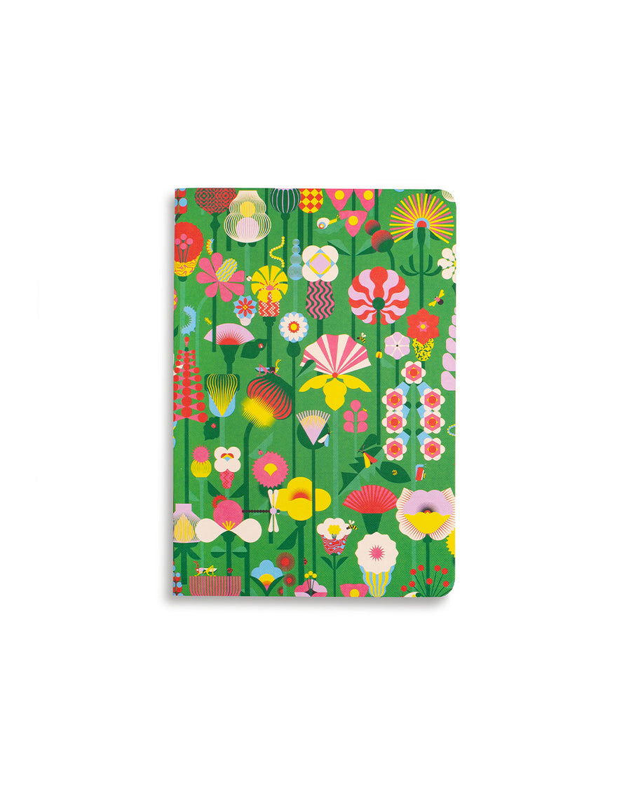 notebook with green ground and abstract floral print