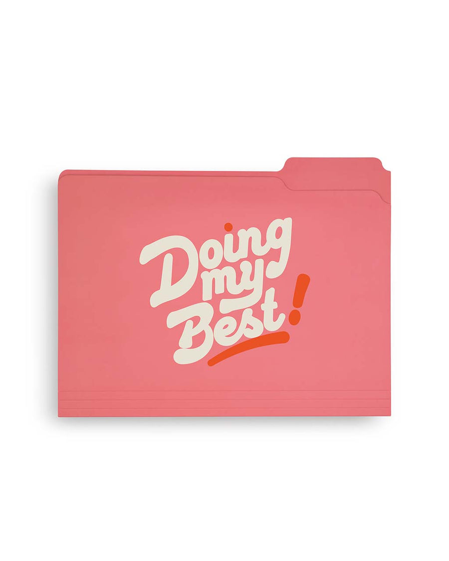 pink file folder with 'doing my best!' across the front