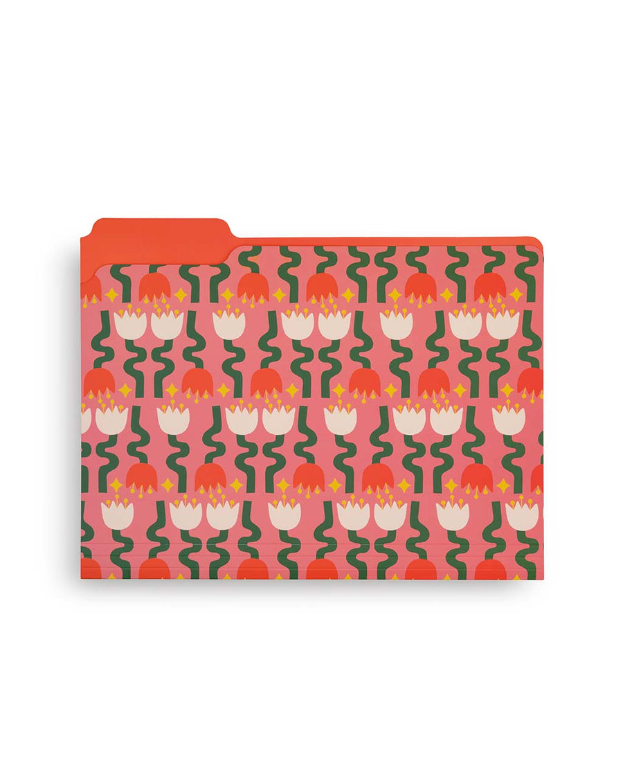pink file folder with red and white floral print