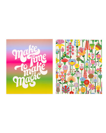 set of two pocket folder set: make time for magic and geometric floral