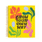 three subject notebook with yellow cover and abstract floral and black 'grow your own way' text