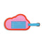 back view of cloud shaped 'head in the clouds' retro colored luggage tag