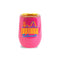 hot pink stainless steel wine glass with 'emotional rollercoaster' across the front and yellow translucent lid