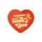 red heart shaped trinket tray that says 'i got smooched at the tunnel of love' in white and metallic gold