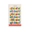cream sticker book with multicolor 'stickers!' repeated across the front and red elastic closure