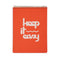 red top spiral notebook with white 'keep it easy' across the front