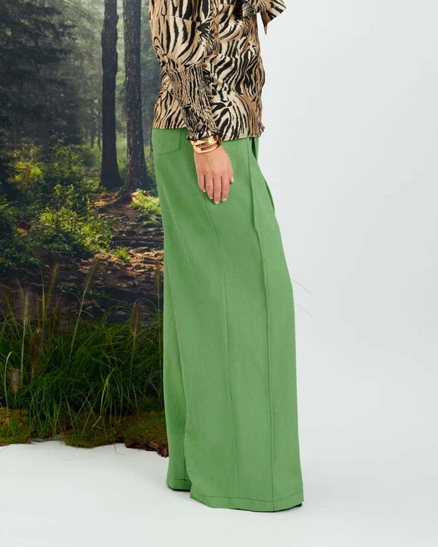 Side view of the wide leg of the trousers