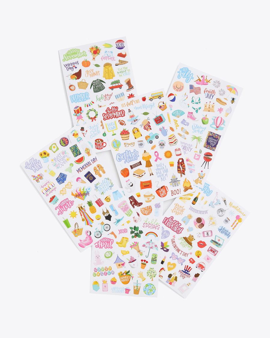 6 sticker sheets of unique holiday designed stickers