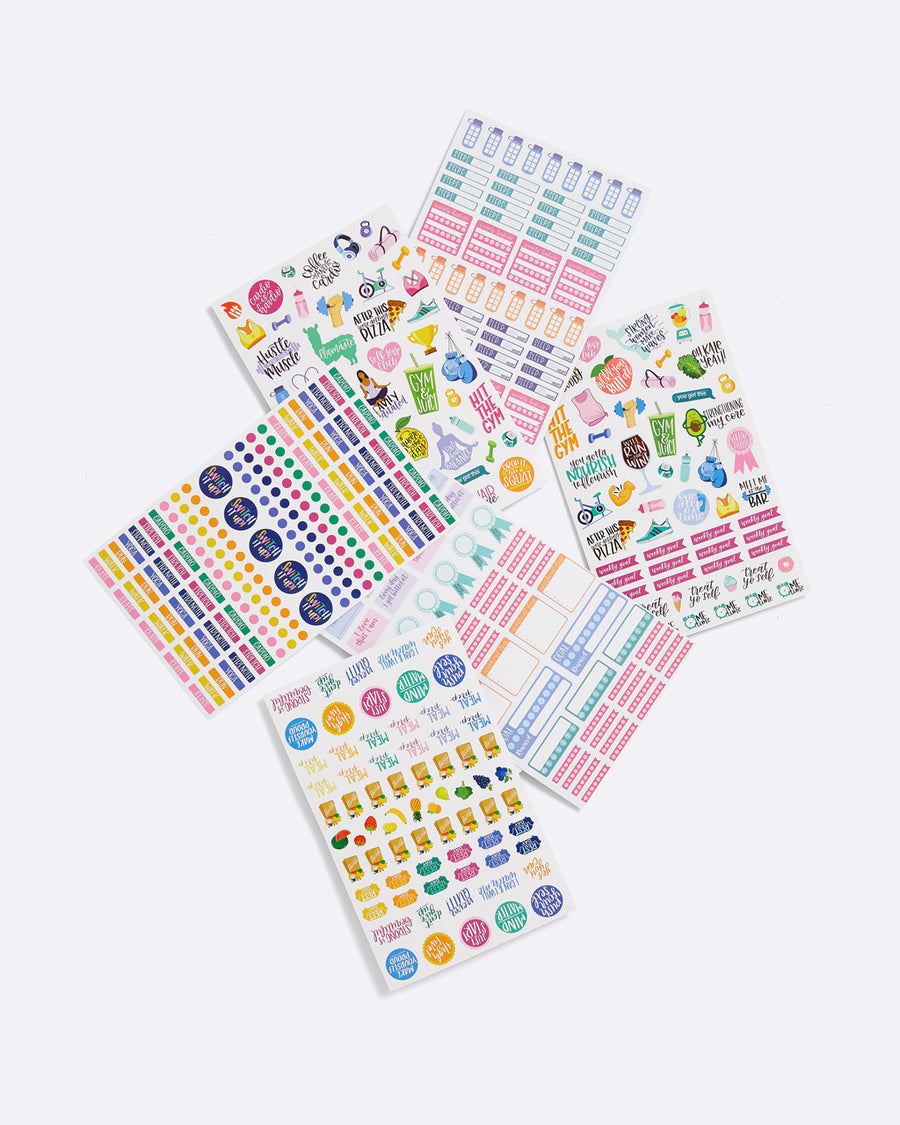 6 sheets of assorted stickers, colors and shapes