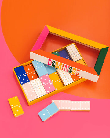 set of 28 colorful wooden dominoes