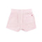 backview of powder pink shorts with front seam detail and pockets