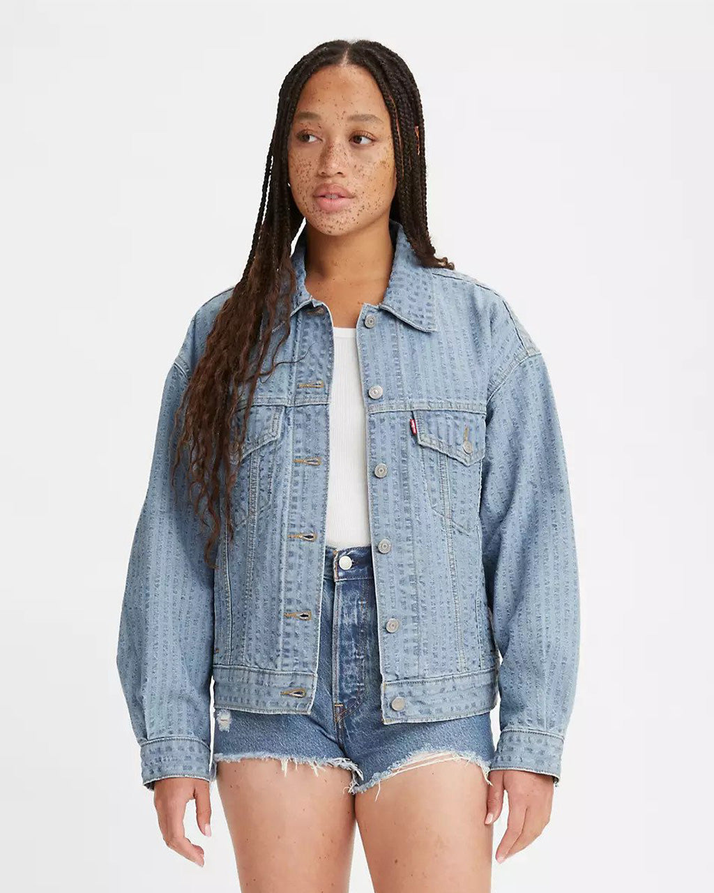 90's Trucker Jacket - Light Seersucker