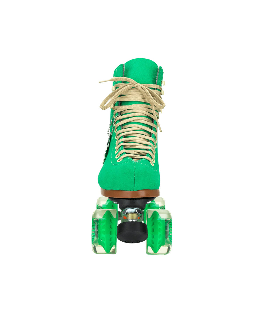 front view of moxi roller skates in green apple
