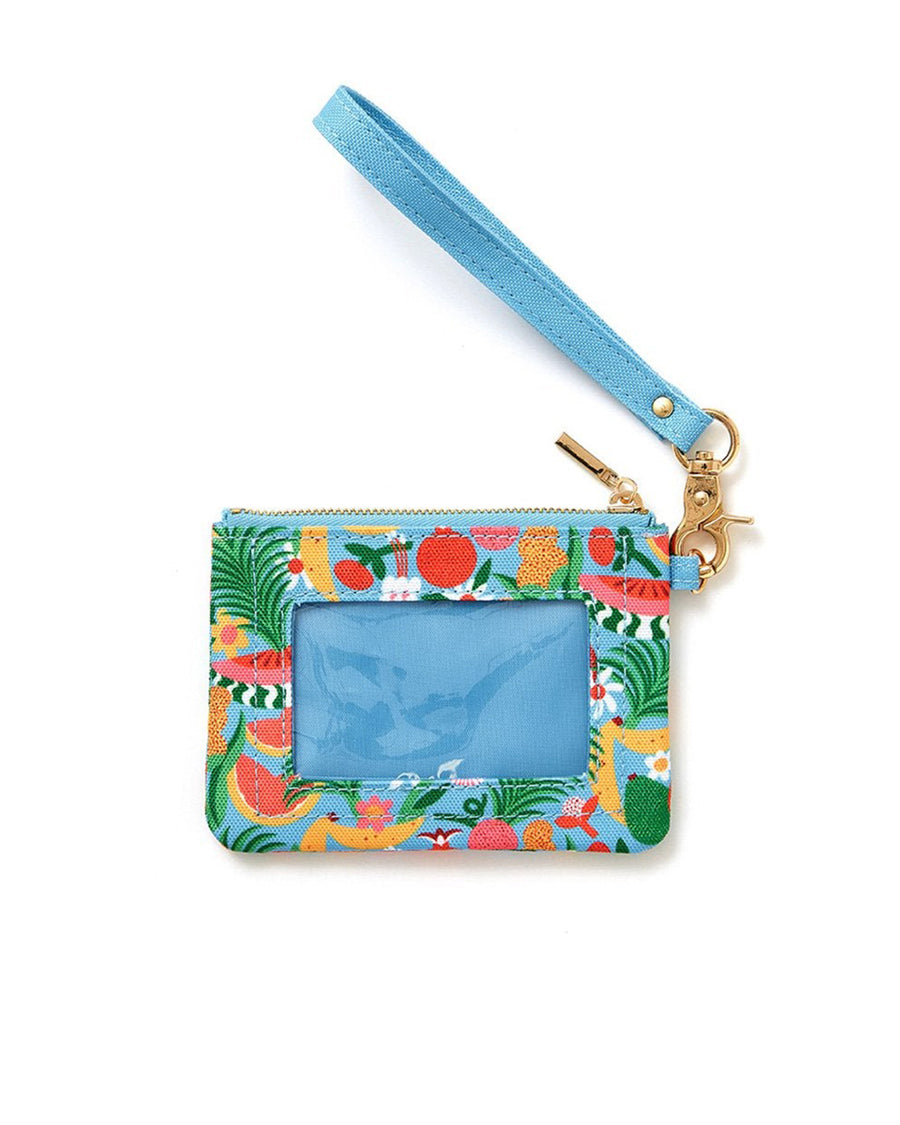 id case with pvc clear pocket with abstract fruit print and gold hardware