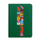 dark green passport wallet with multicolor 'endless possibilities' text on the front