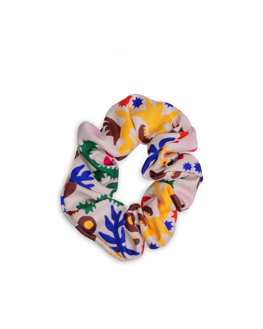 grey hair scrunchie with multicolor abstract floral print