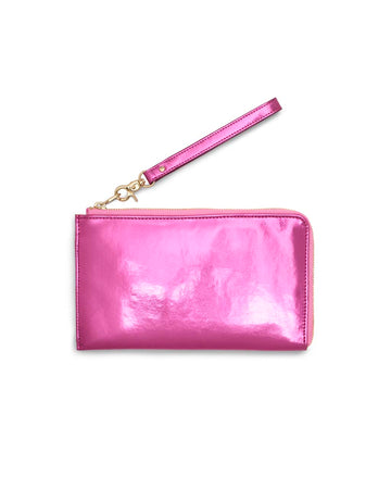 This Getaway Travel Wallet comes in a shiny metallic pink.