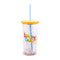 glitter sip sip tumbler with yellow lid and colorful' lucky cup' across the front