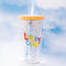 glitter sip sip tumbler with yellow lid and colorful' lucky cup' across the front