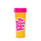 acrylic thermal mug with yellow foil flower background, hot pink and the words 'the future starts now' in pink and white