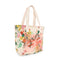 angled view of the side of the tropical floral print cooler bag
