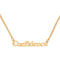 gold chain necklace with the word confidence in 3d letters