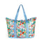 foldable beach bag with blue ground and abstract fruit print