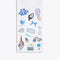 interior page of sticker book showing blue stickers