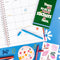editorial image of green sticker book cover with "There are So So So Many Stickers in Here" text graphic with blue elastic closure at bottom