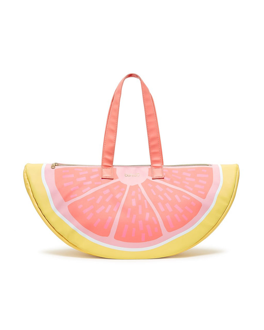 This Cooler Bag comes in the shape and color of a big slice of grapefruit.