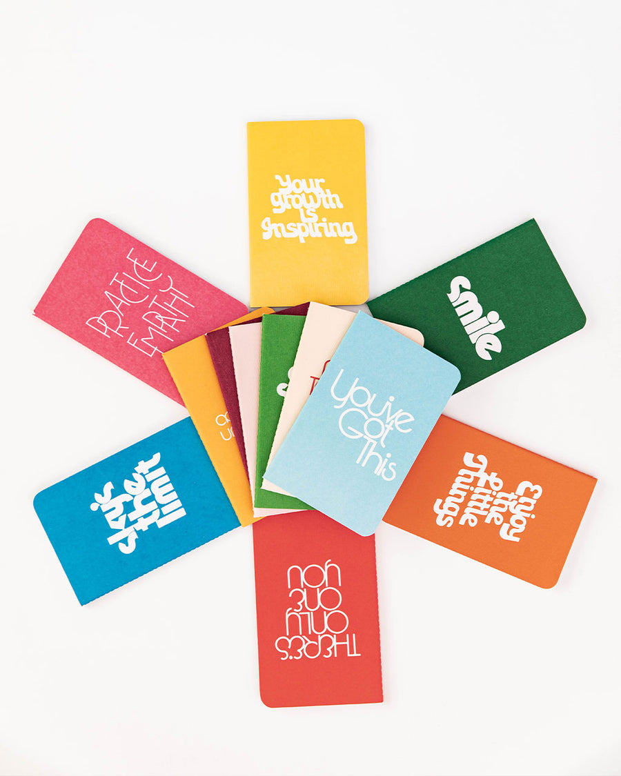 set of 12 different colored wellness notebooks