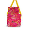 open front lunch bag with yellow detachable strap, and hot pink garden print