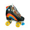 black rainbow roller skates with yellow wheels
