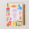 back view of cream medium 17-month planner with colorful cat, butterfly, house, icons graphic