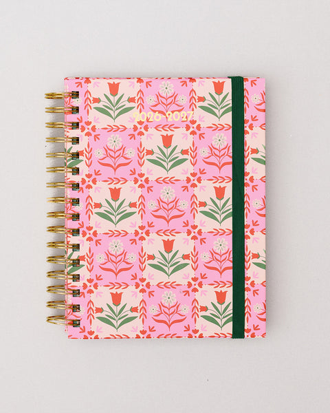 Medium 17-Month Academic Planner - Pink Tile Floral – ban.do