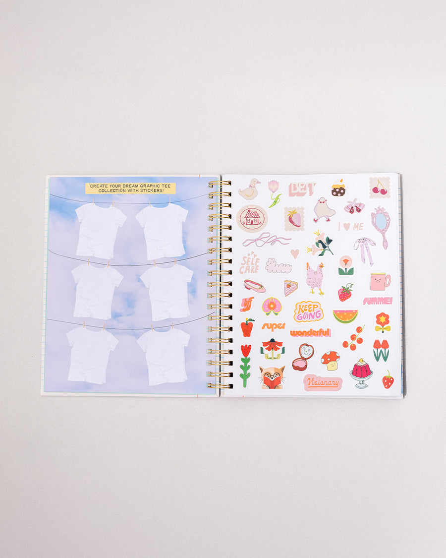 interior 'create your own tee' and sticker pages