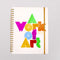 cream large annual soft cover 12-month planner with colorful block lettered 'a work of art' typography with gold elastic closure