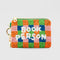 colorful checkered beaded coin pouch with white beaded 'book person' and removable gold hardware