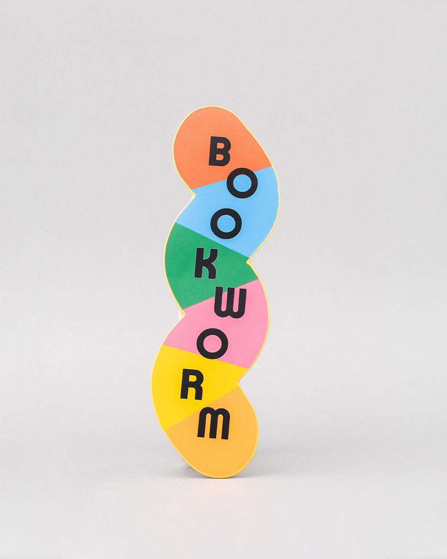 colorful worm bookmark with 'bookmark' down the front