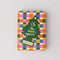 colorful checkered card case with green tree air fresher graphic that says 'on the road again! PLEASANTVILLE USA'