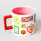top view of colorful gallery wall ceramic mug on a white ground