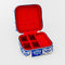 red interior of blue and cream floral print travel jewelry organizer