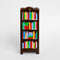 brown bookshelf vase with colorful book shelves